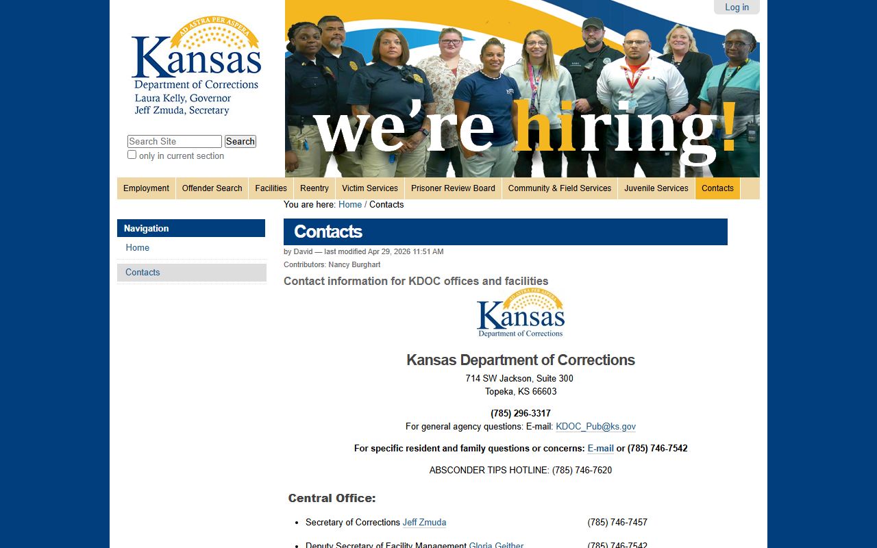Brown County arrest records Kansas Department of Corrections contacts page