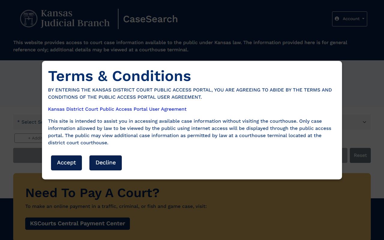 Brown County court records Kansas CaseSearch page