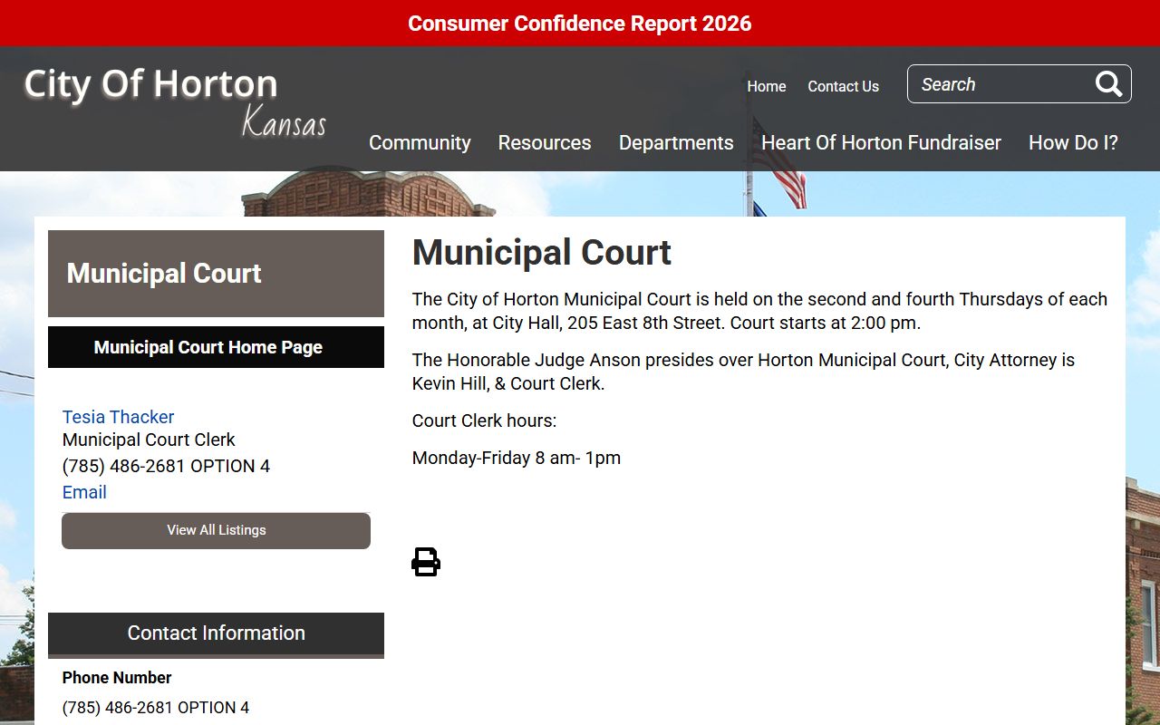 Horton Municipal Court page