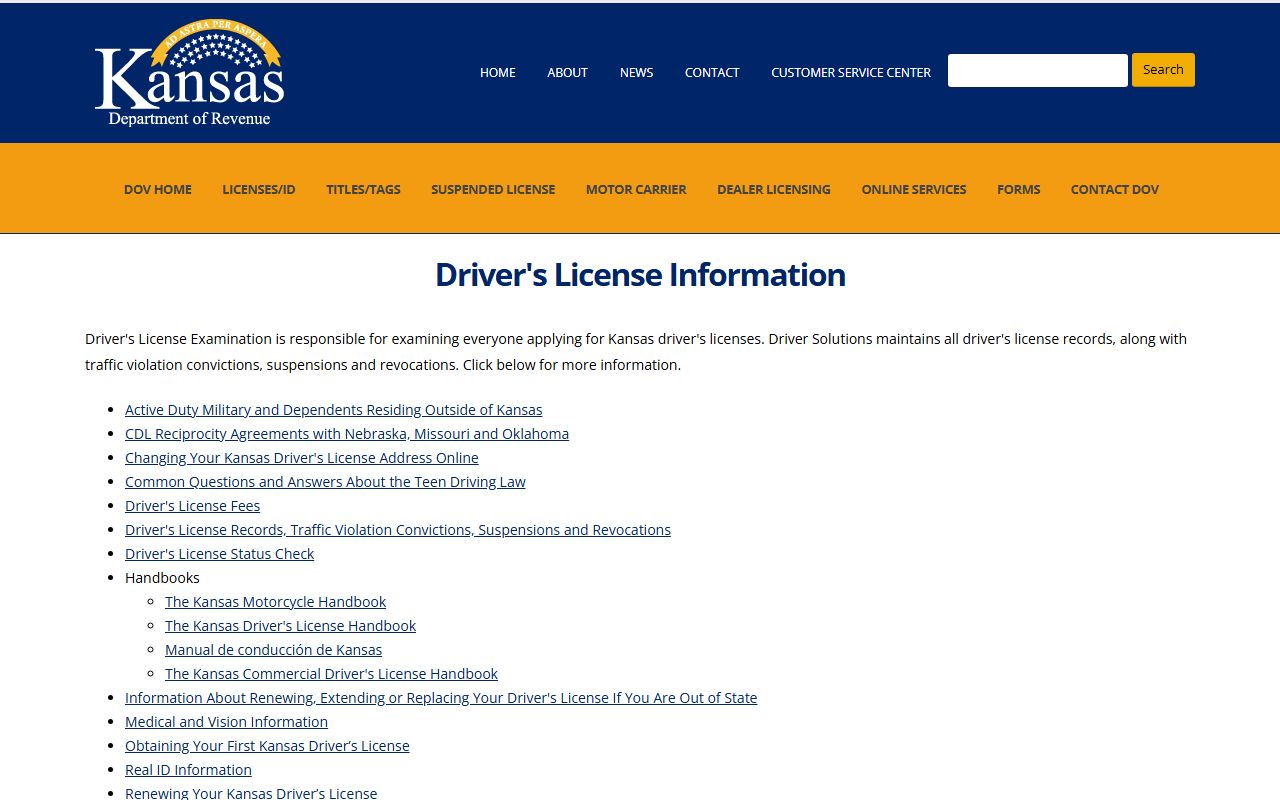 Kansas driver license information page