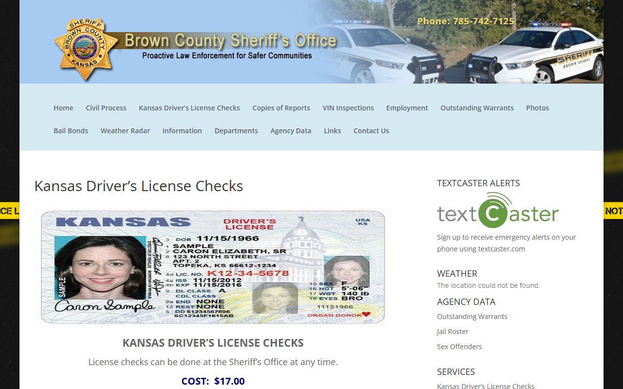 Brown County Sheriff's driver license checks page